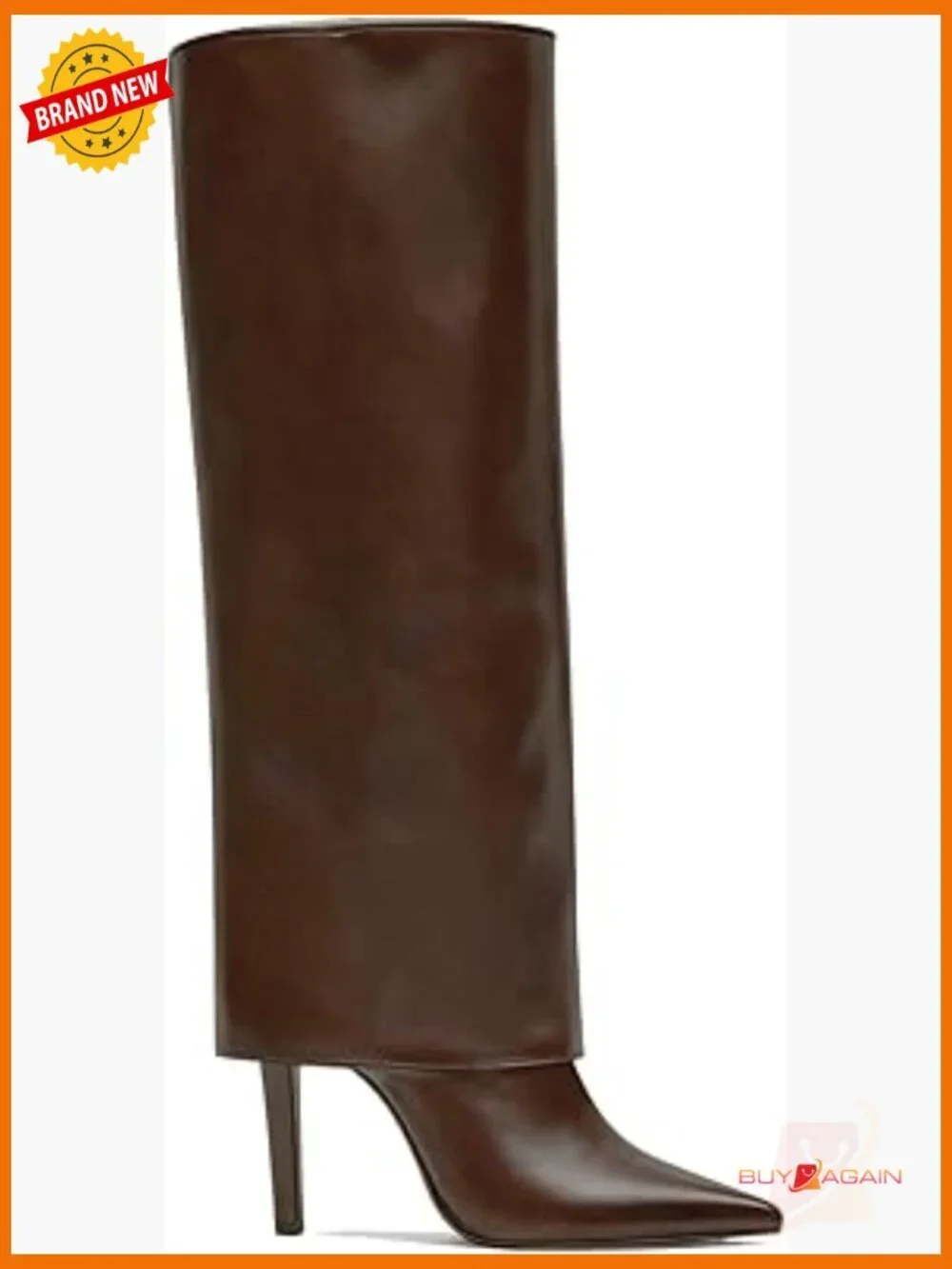 Fold Over Knee High Boots Pointed Toe Stiletto Heel Shark Tall Boots Leather